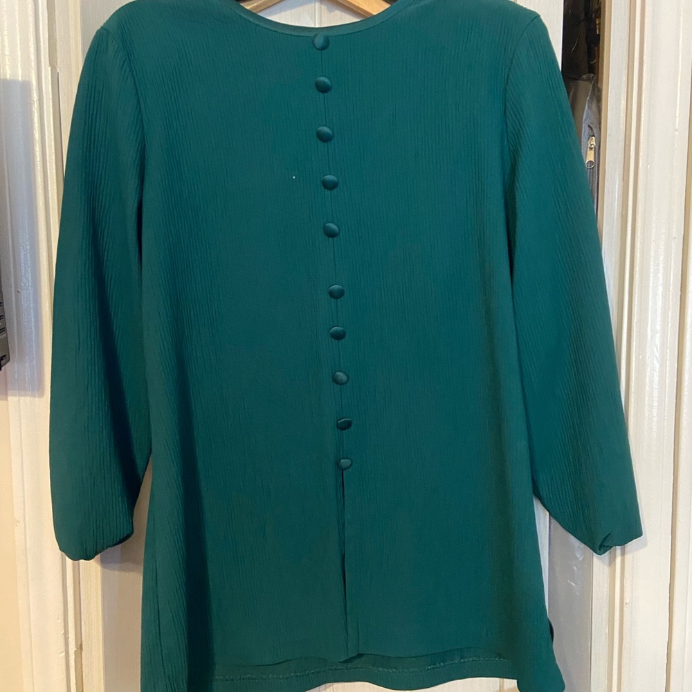 Vintage America Teal Button-Back Blouse